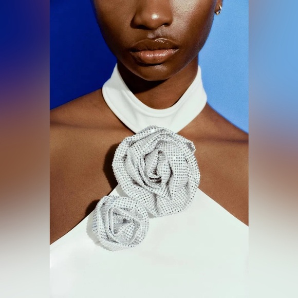 ZARA RHINESTONE FLORAL HALTER BODYSUIT - Medium - Picture 7 of 16